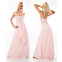 Floor-length bandeau evening dress with chiffon veil pink
