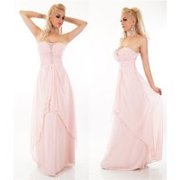 Floor-length bandeau evening dress with chiffon veil pink