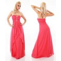 Bodenlanges Bandeau Abendkleid mit Chiffon-Schleier Coral