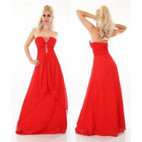 Floor-length bandeau evening dress with chiffon veil red