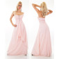 Floor-length bandeau evening dress with chiffon veil pink UK 12/14 (M/L)