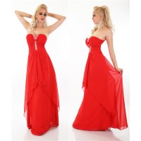 Floor-length bandeau evening dress with chiffon veil red UK 12/14 (M/L)