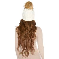 Ladies winter cap hat with removable fake fur pompom...