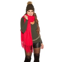 Kuschelweicher Damen Flausch-Schal mit Fransen Rot