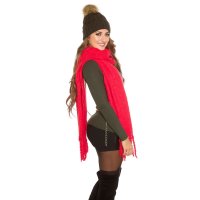 Cuddly soft ladies fleece scarf with fringes red