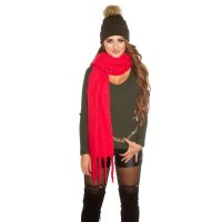 Cuddly soft ladies fleece scarf with fringes red