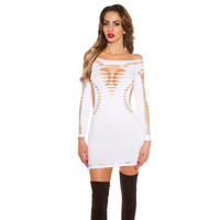 Sexy gogo stretch mini dress with cut-outs clubwear white