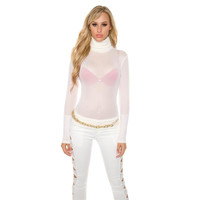 Sexy ladies long-sleeved shirt made of transparent mesh...