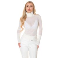 Sexy ladies long-sleeved shirt made of transparent mesh creme-white