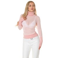 Sexy ladies long-sleeved shirt made of transparent mesh pink