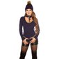 Sexy Damen Rippstrick-Pullover mit Choker-Kragen Marine Einheitsgröße (34,36,38)