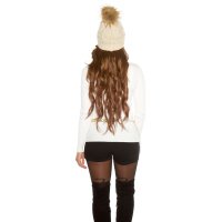 Sexy Damen Rippstrick-Pullover mit Choker-Kragen Weiß Einheitsgröße (34,36,38)