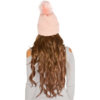 Lined winter hat with fake fur bobble antique pink