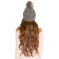 Lined winter hat with fake fur bobble grey