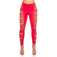 Sexy clubwear leggings with cut-outs at the sides red Onesize (UK 8,10,12)