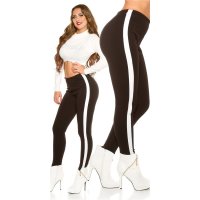 Trendige Damen Stretch Stoffhose mit Streifen Schwarz/Weiß 36 (S)