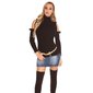 Ladies rib-knitted cold shoulder sweater pullover black