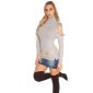 Ladies rib-knitted cold shoulder sweater pullover grey