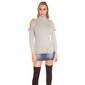 Ladies rib-knitted cold shoulder sweater pullover grey