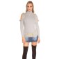 Ladies rib-knitted cold shoulder sweater pullover grey