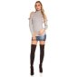 Ladies rib-knitted cold shoulder sweater pullover grey