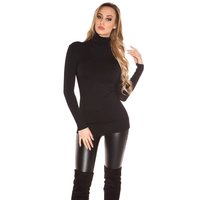 Womens fine-knitted long sweater with turtle neck black