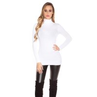 Womens fine-knitted long sweater with turtle neck creme-white