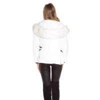 Warm lined ladies winter jacket with fake fur hood white