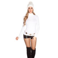 Womens fine-knitted basic sweater with turtle neck white