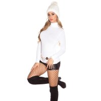 Damen Feinstrick Basic-Pullover mit Rollkragen Weiß