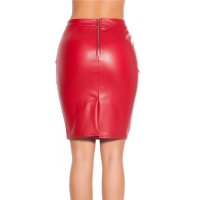 Sexy high-waisted ladies pencil skirt leather look red UK 12 (M)