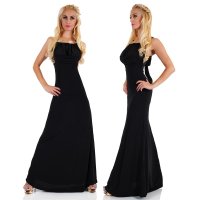 Bodenlanges Damen Abendkleid mit Wasserfallausschnitt Schwarz