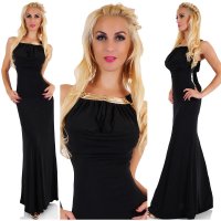 Floor-length evening dress gown with cowl-neck black