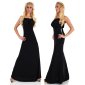 Womens floor-length evening dress gown with cowl-neck black