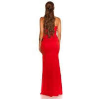 Bodenlanges Bandeau Abendkleid mit Stickerei Rot-Schwarz