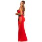 Bodenlanges Bandeau Abendkleid mit Stickerei Rot-Schwarz