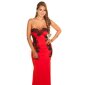 Bodenlanges Bandeau Abendkleid mit Stickerei Rot-Schwarz