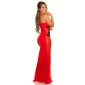 Bodenlanges Bandeau Abendkleid mit Stickerei Rot-Schwarz