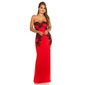 Floor-length strapless evening dress with embroidery red/black