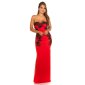 Bodenlanges Bandeau Abendkleid mit Stickerei Rot-Schwarz