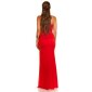 Bodenlanges Bandeau Abendkleid mit Stickerei Rot-Schwarz