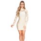 Shimmering long-sleeved mini dress with lace and gathers beige