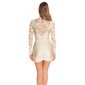 Shimmering long-sleeved mini dress with lace and gathers beige