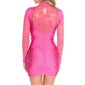 Shimmering long-sleeved mini dress with lace and gathers fuchsia
