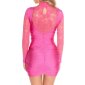 Schimmerndes Langarm Minikleid mit Spitze und Raffungen Pink