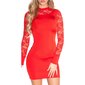 Shimmering long-sleeved mini dress with lace and gathers red