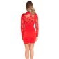 Shimmering long-sleeved mini dress with lace and gathers red Onesize (UK 8,10,12)