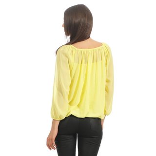 Damen Langarm Chiffon-Bluse mit Top und Kettchen Gelb