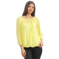 Damen Langarm Chiffon-Bluse mit Top und Kettchen Gelb