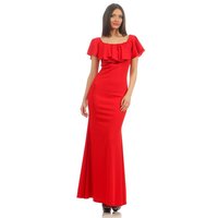 Elegant floor-length Carmen evening dress with flounce red